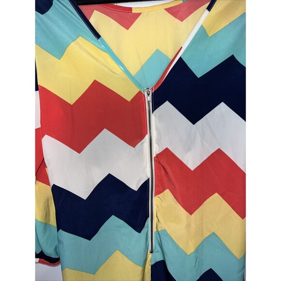 Ezra Womens Shift Dress Large Multicolored Chevron 3/4 Sleeve Mini Polyester Zip - Picture 5 of 10